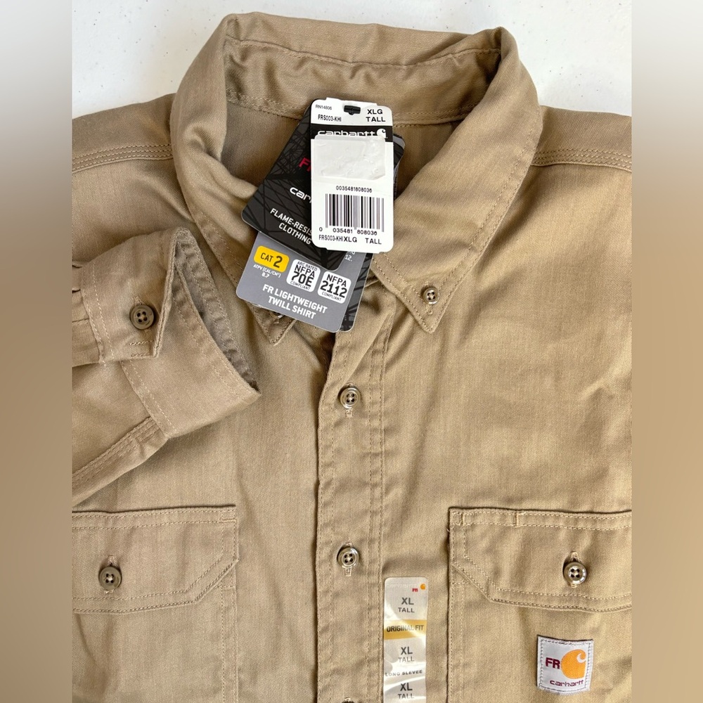 Carhartt FR Men's XLT NWT‎ Tan Long Sleeve Button Up Workwear